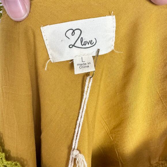 L Love NWT Mustard Yellow Floral Crepe Texture & Lace Cold Shoulder Mini Dress - Picture 9 of 10
